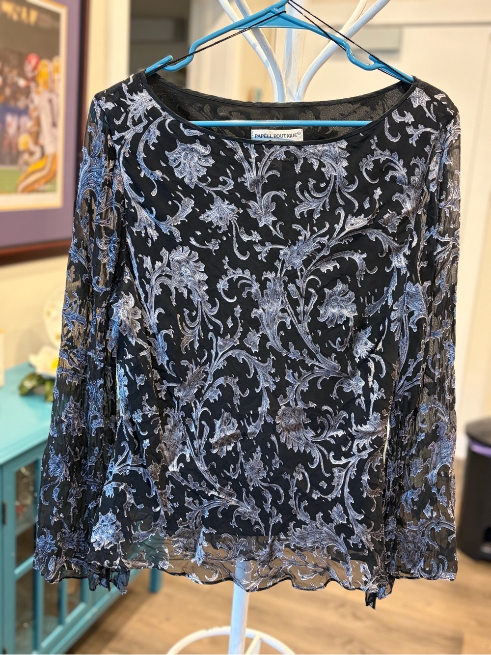 Appellate Boutique Black Sleeveless Top with Long Sleeve Beaded Lace Overlay XL